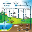 Methane cycle diagram, global pollution process vector illustration scheme