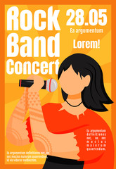 Poster - Rock band concert brochure template. Vocalist. Event, gig. Flyer, booklet, leaflet concept with flat illustration. Vector page cartoon layout for magazine. Advertising invitation with text space