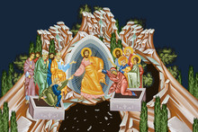 Easter. Illustration In Byzantine Style Depicting The Scene Of The Jesus Christ's Resurrection
