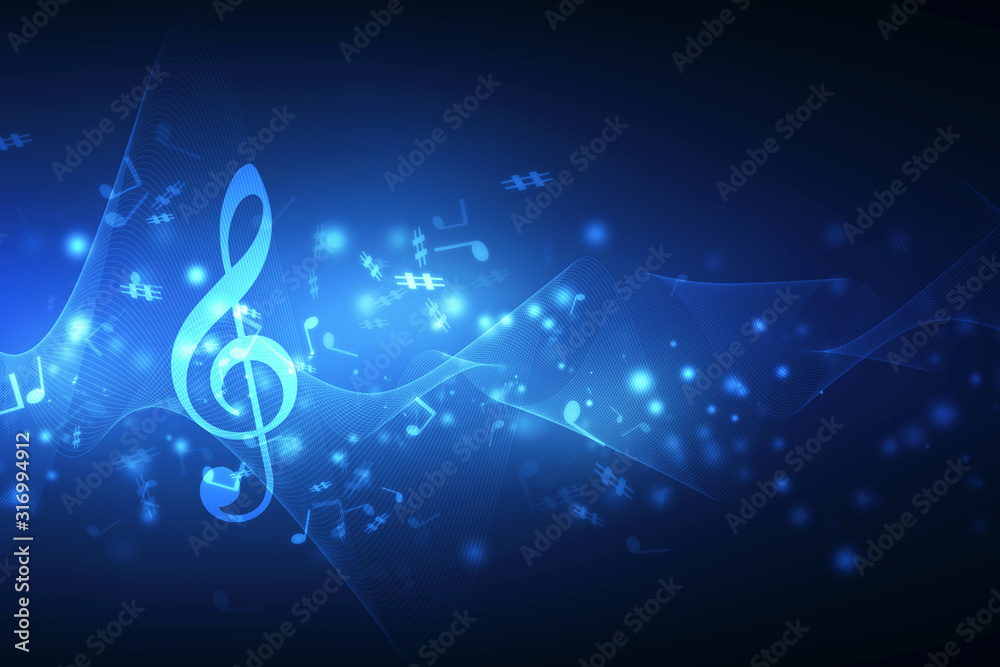 Abstract Colorful music background with notes, Music Party Background - obrazy, fototapety, plakaty 