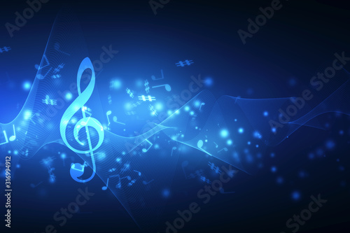 Cuadros en Lienzo Abstract Colorful music background with notes, Music Party Background