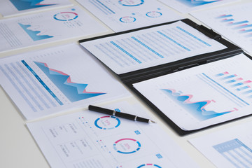 Poster - businessman working calculate data document graph chart report marketing research development planni