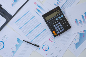 Poster - businessman working calculate data document graph chart report marketing research development planni