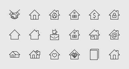 Poster - Set of House Vector Home Line Icons. Contains symbols of Conclusion of Contract, Heart, Drop of water, fire, money and more. Editable Stroke. 32x32 pixels.