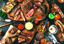 Assorted Delicious Grilled Meat With Vegetables