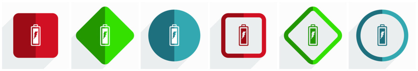 Leinwandbilder - Battery icon set, flat design vector illustration in 6 options for webdesign and mobile applications in eps 10
