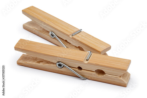 Cuadros en Lienzo Wooden clothes peg isolated on white