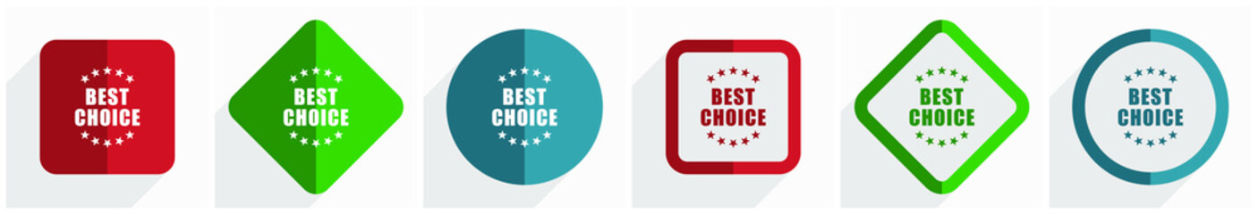 Leinwandbilder - Best choice icon set, flat design vector illustration in 6 options for webdesign and mobile applications in eps 10