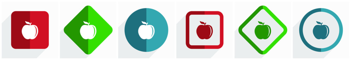 Fototapete - Apple icon set, flat design vector illustration in 6 options for webdesign and mobile applications in eps 10
