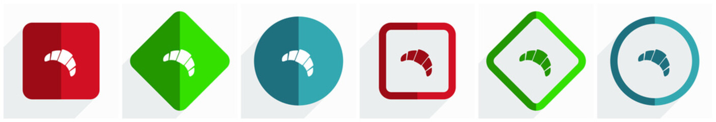 Poster - Croissant icon set, flat design vector illustration in 6 options for webdesign and mobile applications in eps 10