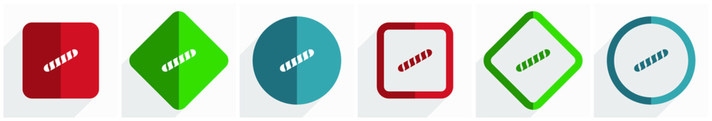 Poster - Baguette icon set, flat design vector illustration in 6 options for webdesign and mobile applications in eps 10