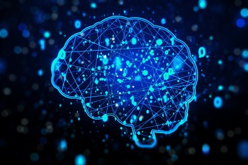 Poster - Artificial intelligence concept with a luminous silhouette of the human brain. 3D Rendering