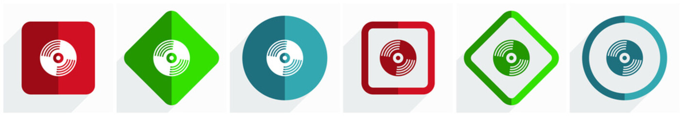Leinwandbilder - Vinyl music icon set, flat design vector illustration in 6 options for webdesign and mobile applications in eps 10