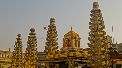 Jejuri, Pune, Maharashtra January 19, 2020. Deepstambh (light pillar) dipmala in black stone