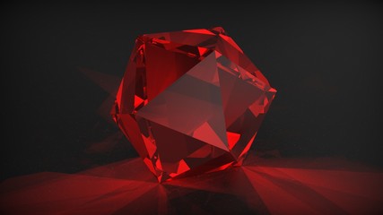 Wall Mural - Red crystal isolated on dark background. 3D render