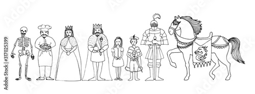Children's fairytale set of royal family - king, queen, princess, prince, kni...