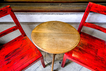 Poster - table and chairs at a cafe