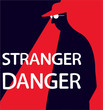 Simple flat vector illustration of stranger danger warning sign. Online kid safety measures. Child abuse and kidnapping by unknown people