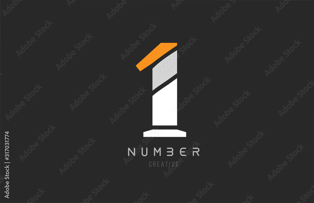 number 1 one for company logo icon design in grey orange and white colors - obrazy, fototapety, plakaty 