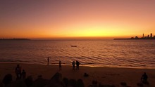 Real Time Left To Right Panning Footage Of A Beautiful Fiery Sunset Taken At Marine Drive, Mumbai Maharashtra, India. GP0082