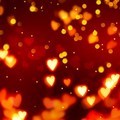 Wall Mural - Hearts background. Valentines day concept. Abstract bokeh lights. Square image