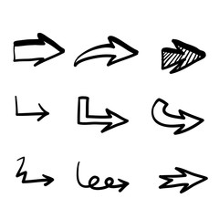 Wall Mural - Set of hand drawn vector arrows on white background. scribble Arrow vector icon Collection doodle