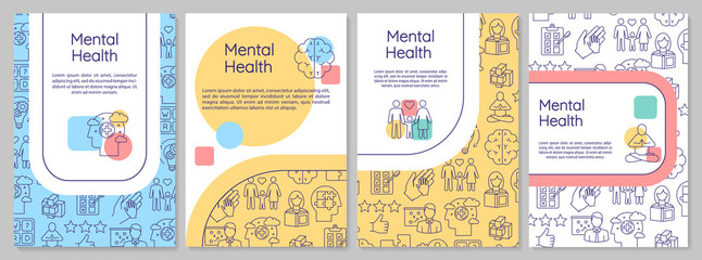 Wall Mural - Mental health brochure template. Psychological wellness. Psychiatry flyer, booklet, leaflet print, cover design with linear icons. Vector layouts for magazines, annual reports, advertising posters