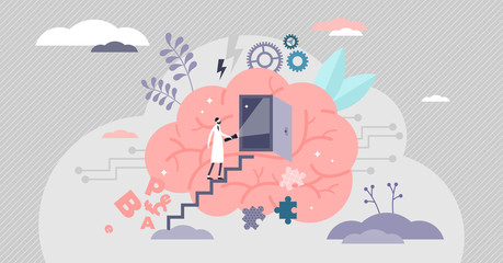 Wall Mural - Psychology concept,flat tiny doctor person, vector illustration