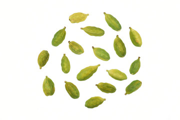 Sticker - top view of cardamom on white background with clipping path