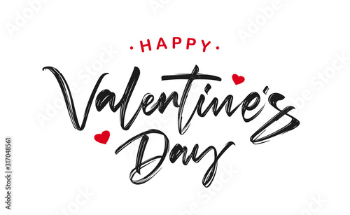 Fotomural Handwritten brush ink lettering of Happy Valentines Day on white background