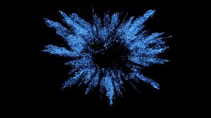 Blue sapphire shining heart shaped glitter burst explosion. St. Valentines Day love animation. Vivid bokeh sparkles, glowing particles. Romantic lovely logo copy space. Alpha copyspace 4k