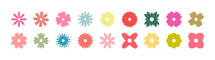 Wall Mural - flowers colorful, isolated on white background. different flowers in modern flat style. flower flat 
