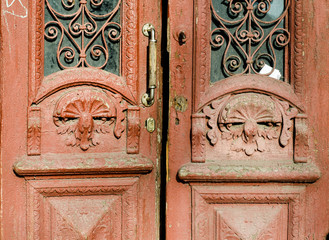 Old vintage door. Door with peeling paint.