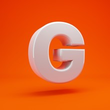 Whithe Glossy 3d Letter G Uppercase On Hot Orange Background. 3D Rendering. Best For Anniversary, Birthday Party, Celebration.