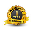 © Tajuddin - Very strong and powerful 1 year warranty golden badge. Isolated on white background.
