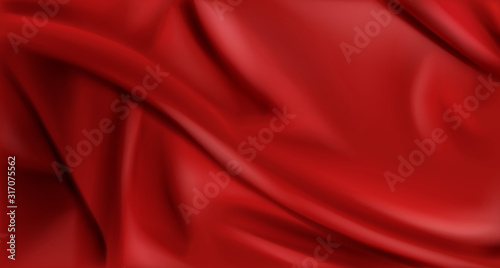 Fotomural Red silk folded fabric background, luxurious textile decoration backdrop for poster, banner or cover design