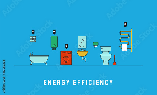 Cuadros en Lienzo Energy consumption of electric devices for bathroom vector illustration
