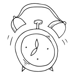 Alarm clock. Vector illustration of an old alarm clock at seven in the morning. Hand drawn alarm clock stands at seven in the morning.