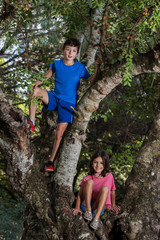 Wall Mural - Cute boy and girl posing