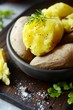 Boiled Potatoes in a peel in a bowl with spices, herbs, herbs. Lunch, the main side dish for dinner, with sour cream.