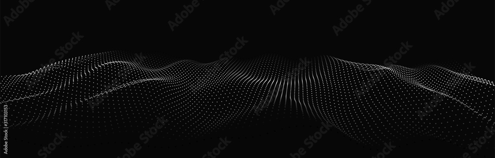 Abstract digital wave of particles. Futuristic point wave. Technology background vector. Vector illustration - obrazy, fototapety, plakaty 