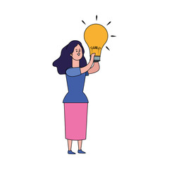 Poster - cartoon girl with light bulb icon