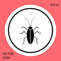 Poster - Black Cockroach icon isolated on red background. White circle button. Vector Illustration