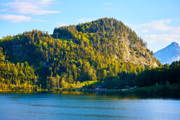 Beautiful summer landscape of Schwarzensee lake in Austrian Alps. Salzkammergut region