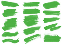 Beautiful Green Paint Smear Brushe. Set Of Green Brushes