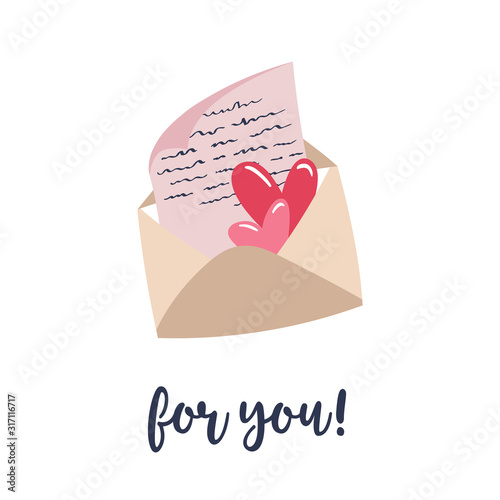 Fotografía Sheet of paper and hearts inside an envelope