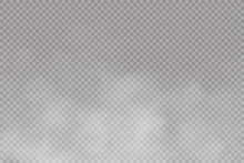 White Fog Texture Isolated On Transparent Background. Steam Special Effect. Realistic Vector Fire Smoke Or Mist