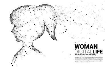 Poster - Vector silhouette of woman head from dot connect line polygon . Concept background human future and technology