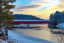 Red Covered Bridge At Sunset - Wakefield Bridge, Quebec, Canada