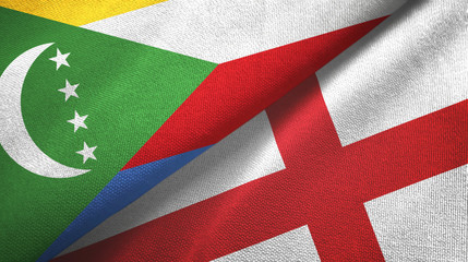 Comoros and England two flags textile cloth, fabric texture